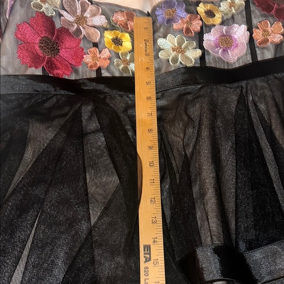 Bridal prom dress black garden tulle applique multi floral midi dress 18    AW - Picture 9 of 15